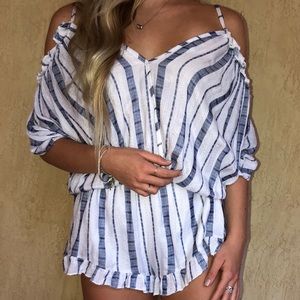 Blue and White Striped Romper